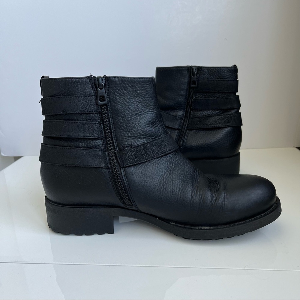RUDSAK Black Leather Moto Boots - Triple Buckle Zip Ankle Booties - Size 39 - Picture 9 of 12